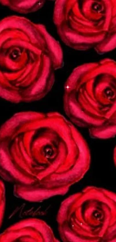 Vibrant red rose bouquet against a dark backdrop.