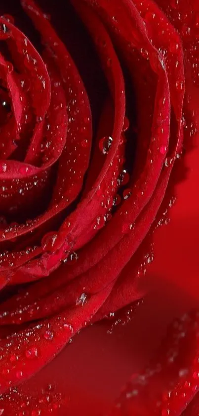 Close-up of a vibrant red rose with dewy petals for phone wallpaper.