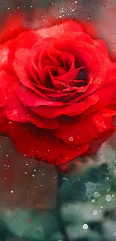 Vibrant watercolor red rose wallpaper.