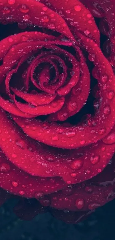 Vibrant red rose with dew-covered petals, perfect for mobile wallpaper.