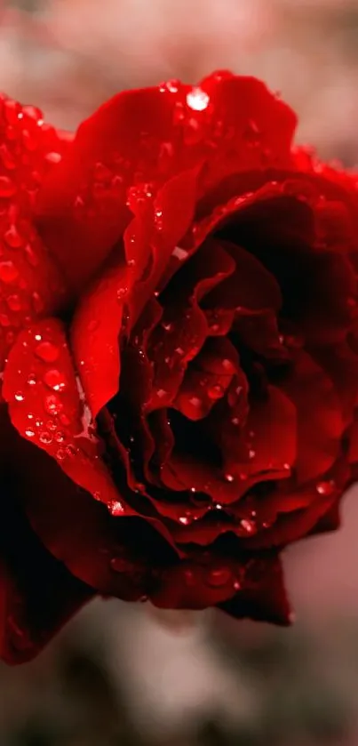 Vibrant red rose with dewdrops wallpaper background.