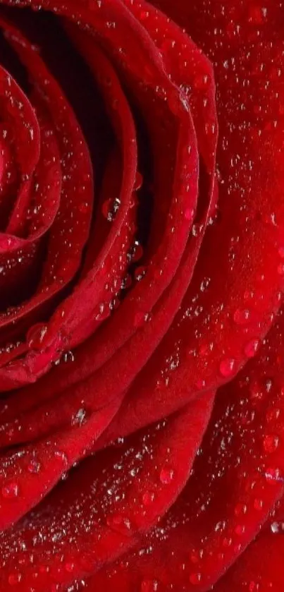 Close-up of a dewy red rose with vibrant petals.