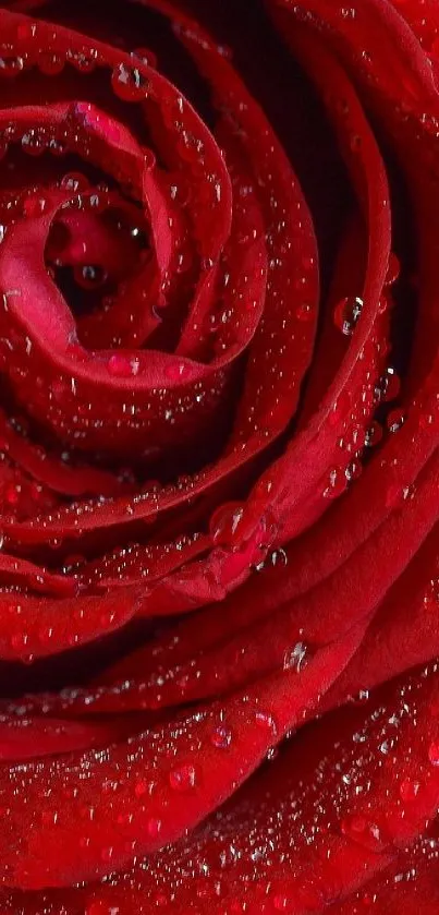 Deep red rose with water droplets closeup wallpaper.