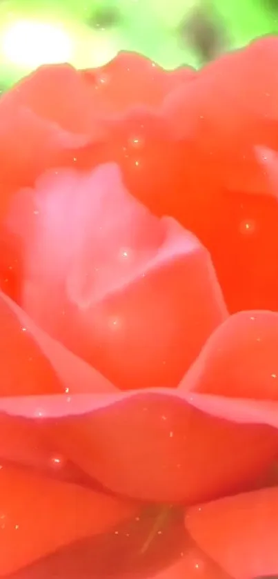 Close-up of a vibrant red rose with a soft bokeh background.