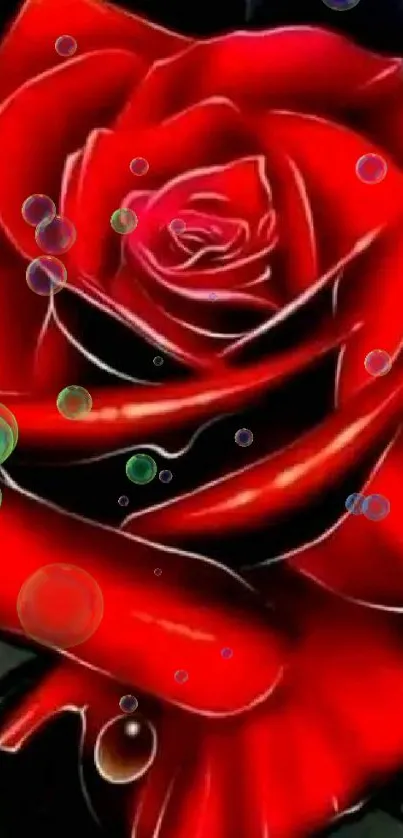 Vibrant red rose with bubbles, perfect for wallpaper.