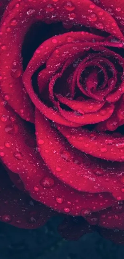 Vibrant red rose with raindrops, perfect for mobile wallpaper.