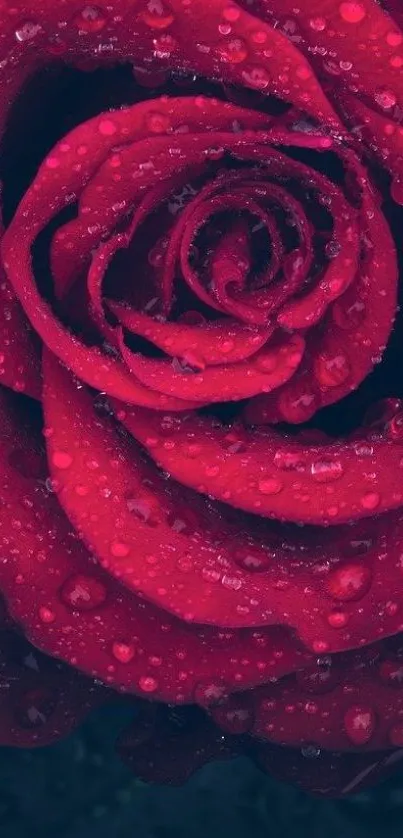 Beautiful red rose with water droplets close-up.