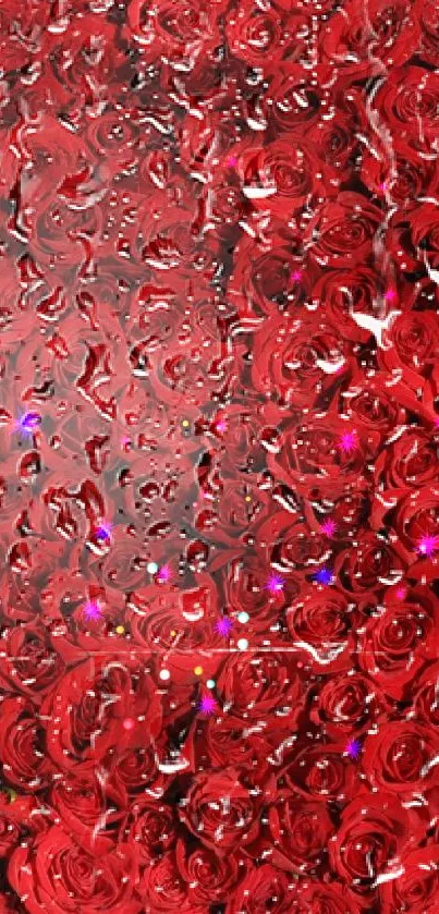 Bright red rose petals forming a vibrant wallpaper.