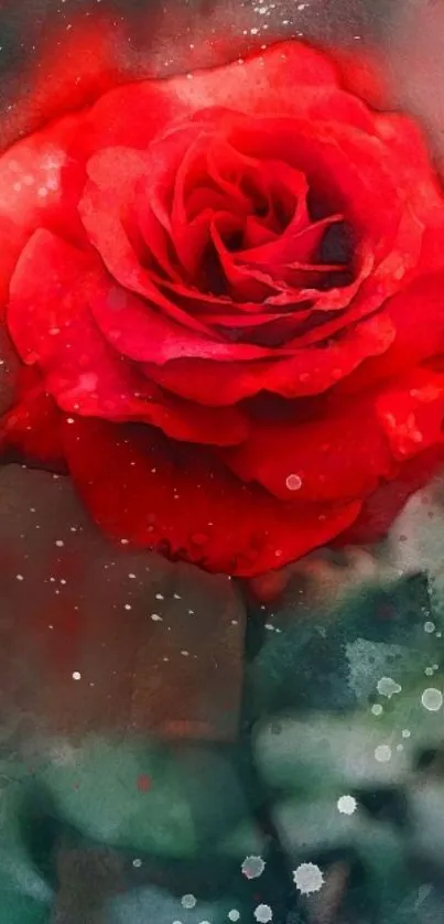 Red rose watercolor illustration for mobile wallpaper.