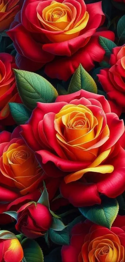 Vibrant red roses creating a stunning floral wallpaper.