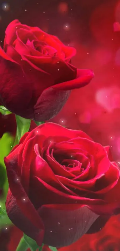 Vibrant red roses on a vivid background.