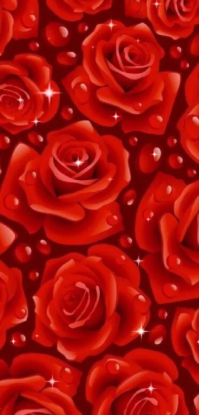 Vibrant red roses wallpaper with beautiful floral patterns.