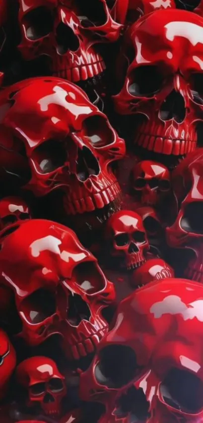 Vibrant red skulls on a dark wallpaper.