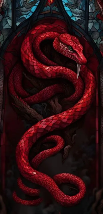 Red snake in gothic art style with a dark background.