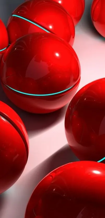 Vibrant red spheres with glossy texture in 3D design.