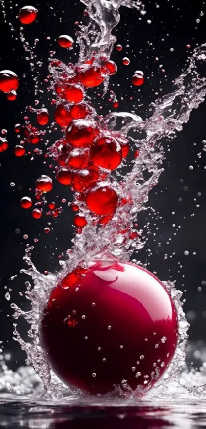 Dynamic red splash art wallpaper with water effect.