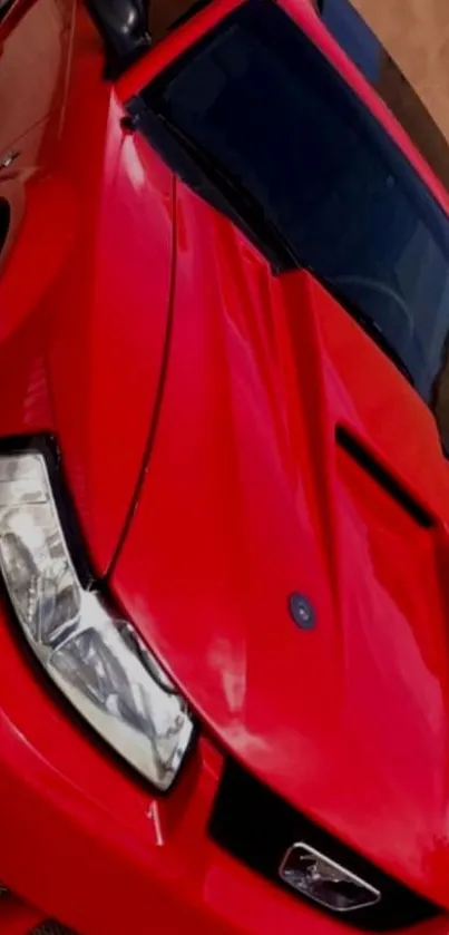 A sleek red sports car on display.