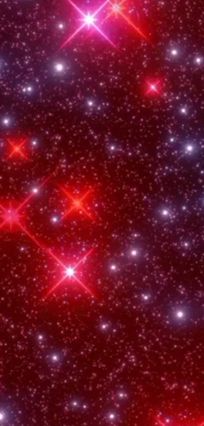 Vibrant red starry wallpaper with glowing stars.