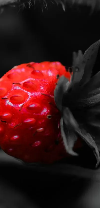 Vibrant red strawberry on monochrome background wallpaper.