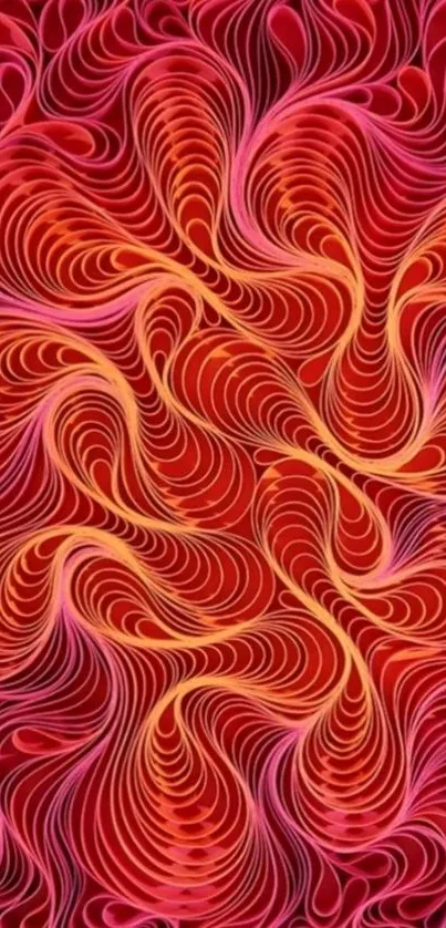 Mobile wallpaper with vibrant red swirls and an abstract design.