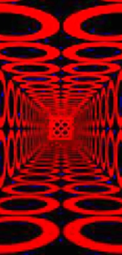 Vibrant red tunnel pattern wallpaper with geometric circles.