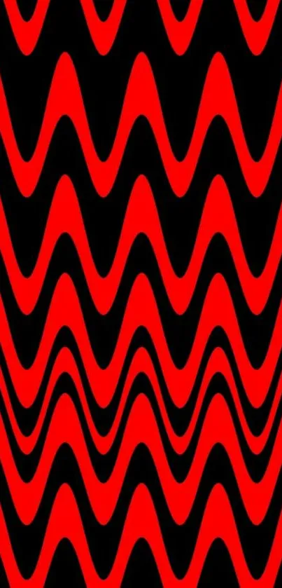 Vibrant red wave pattern with black background for mobile wallpaper.