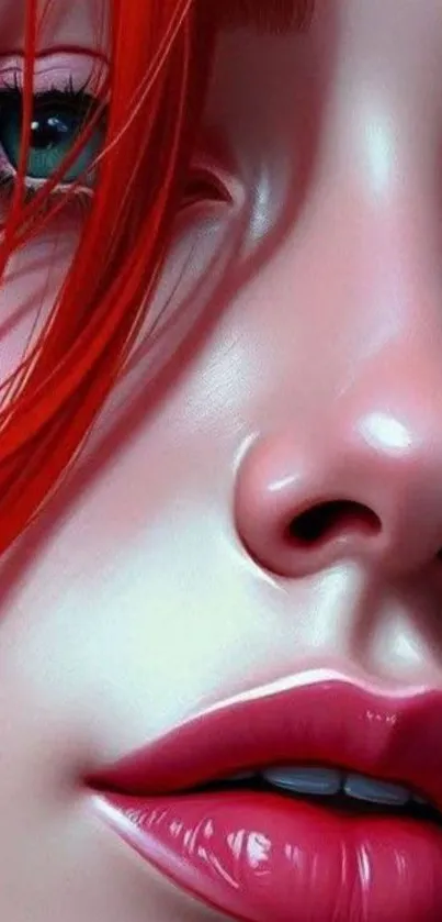 Close-up vibrant redhead digital artwork with striking details.