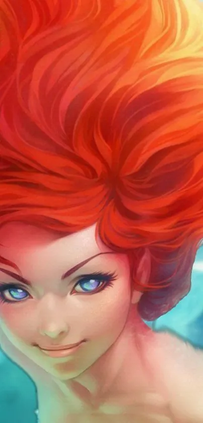 Fantasy art wallpaper with vibrant red-haired character and mesmerizing eyes.