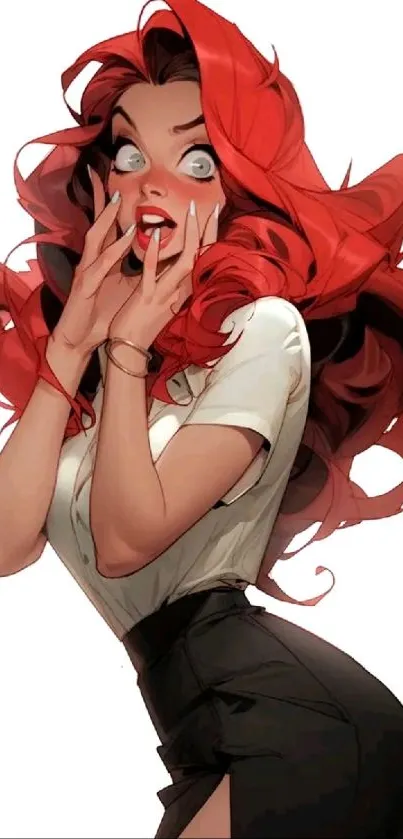 Artistic redhead illustration wallpaper for mobile.