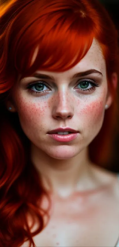 Portrait of a redhead woman with captivating freckles.