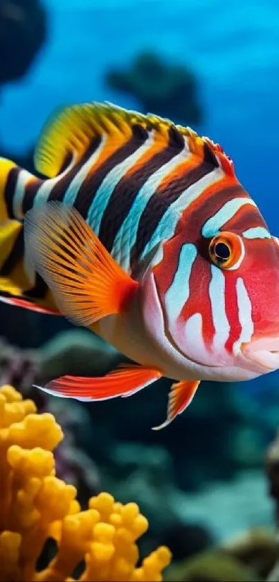 Colorful reef fish swimming near coral.
