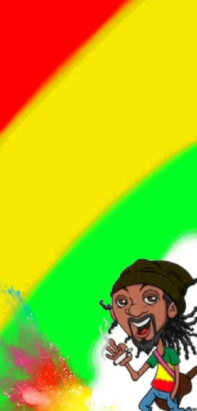 Colorful reggae-themed wallpaper with cartoon character.