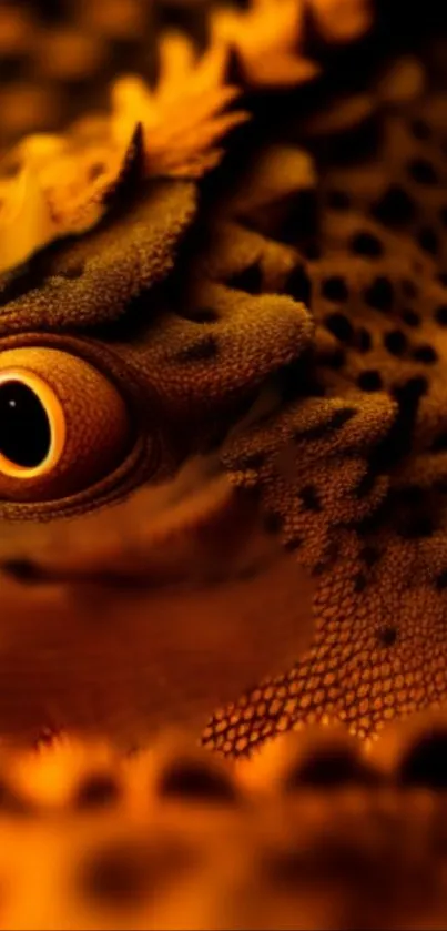 Close-up of reptile eye with orange textured scales for mobile wallpaper.