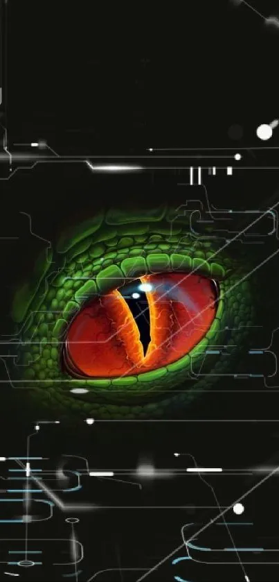 Vibrant wallpaper featuring a reptile's eye with red and green hues.