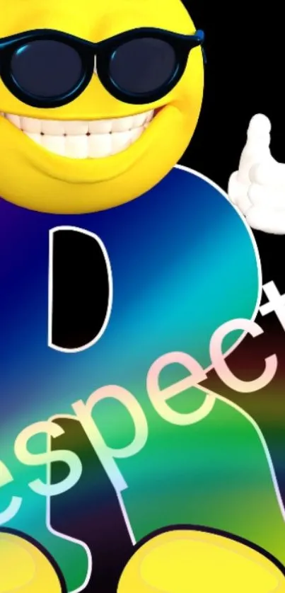 Cheerful emoji with sunglasses and 'Respect' text on a vibrant background.