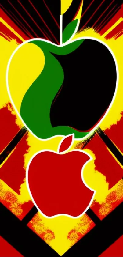 Vibrant retro Apple-themed mobile wallpaper with bold abstract design.