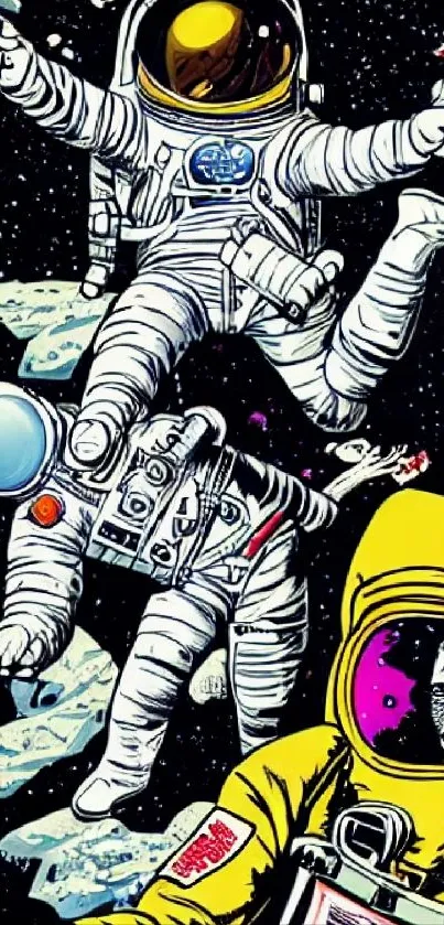 Retro astronaut illustration with vibrant colors and space theme.