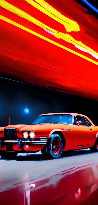 Vibrant retro car with neon lights and bold colors.