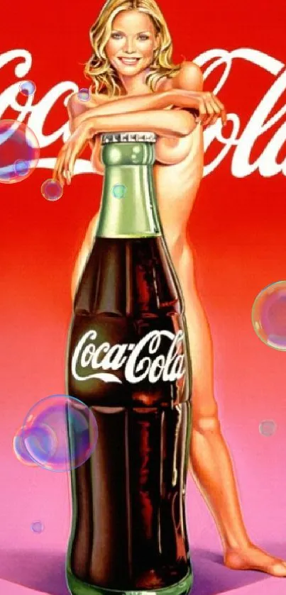 Coca-Cola retro art wallpaper with vibrant red hues and iconic design.