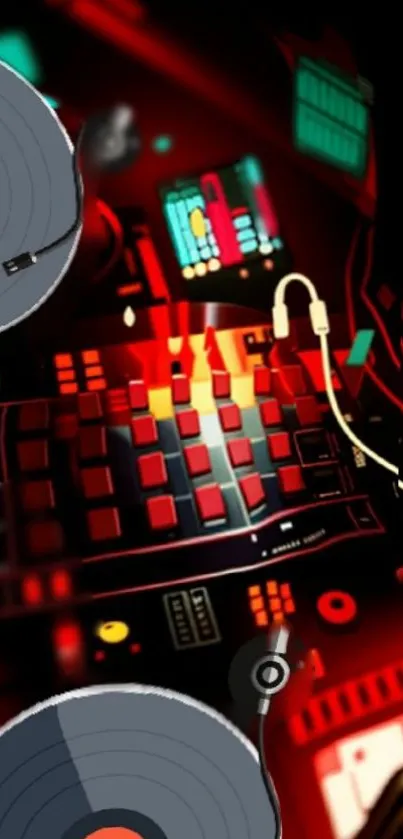 Colorful DJ-themed wallpaper with turntables and neon accents.