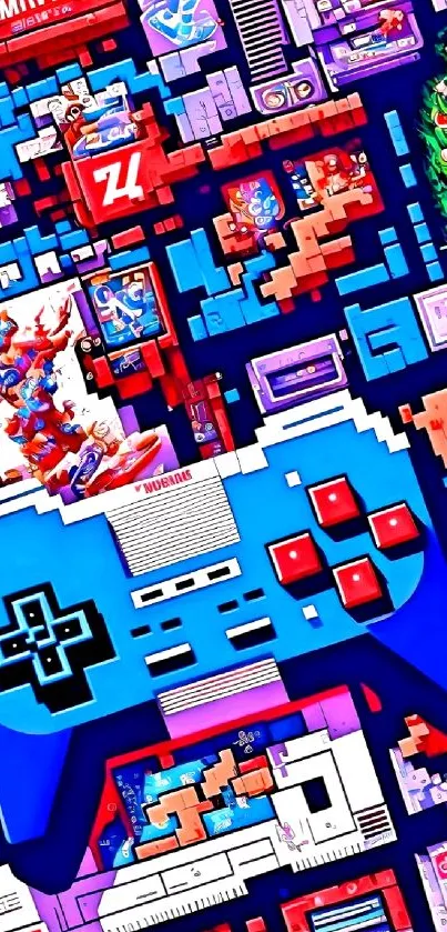 Vibrant retro gaming collage wallpaper design.