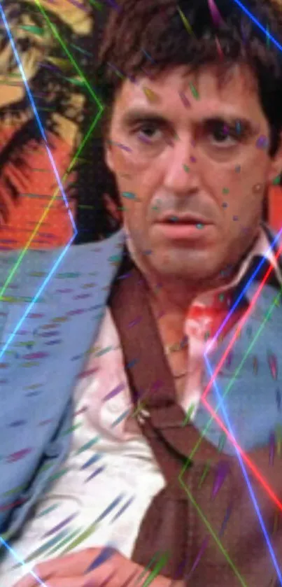 Retro mobile wallpaper with an orange hue and laser effects.
