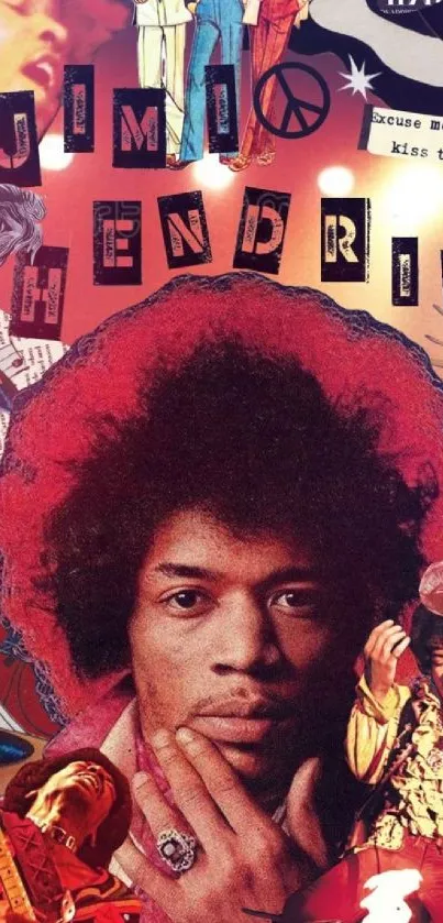 Vibrant Jimi Hendrix art collage wallpaper.