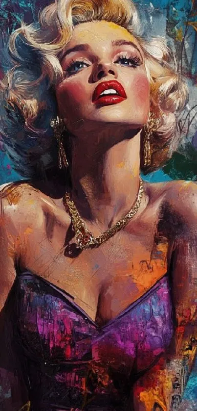 Retro artistic portrait with vibrant colors and elegant style.