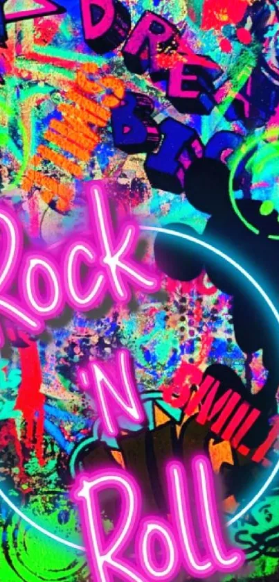 Vibrant neon rock and roll wallpaper with bold, colorful designs.