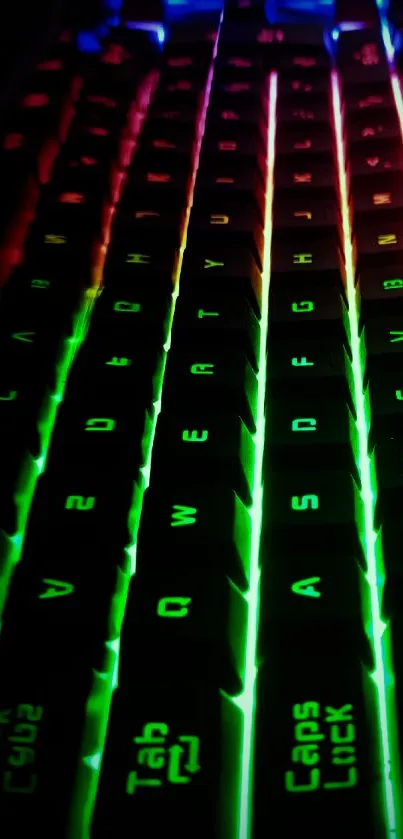 Vibrant RGB-lit keyboard with glowing neon keys.