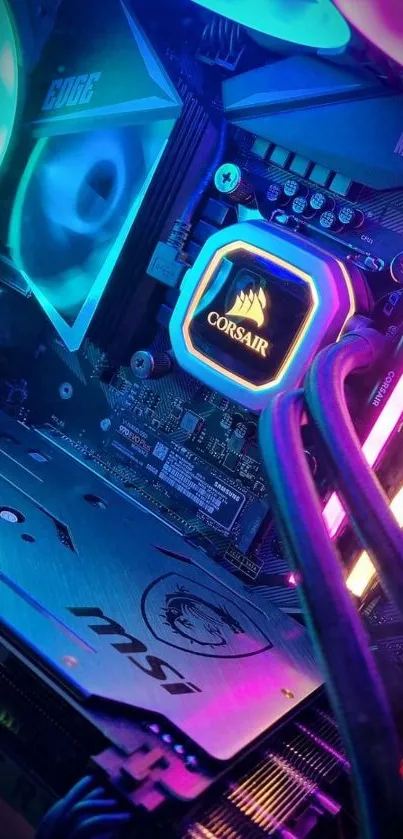 RGB-lit PC components with Corsair and MSI logos in a vibrant setup.