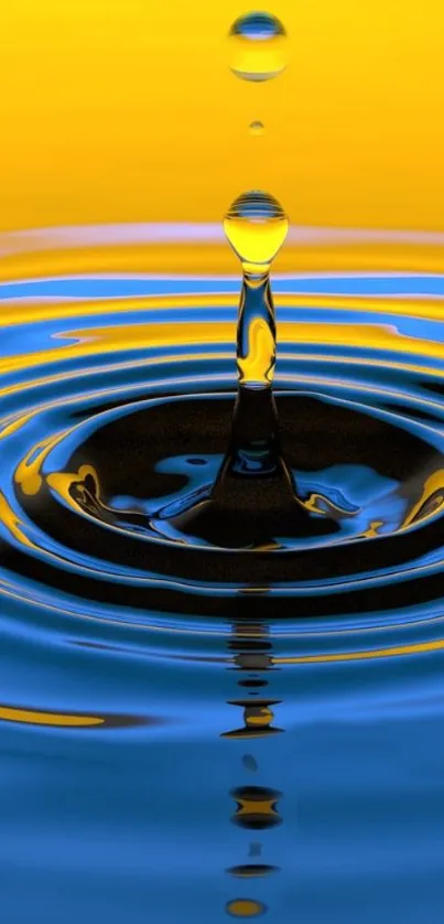 Vibrant yellow and blue water droplet ripple wallpaper.