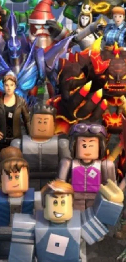 Colorful array of Roblox avatars in a vibrant collage.