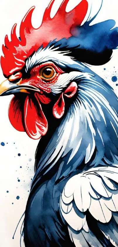 Colorful rooster artwork with vibrant colors.